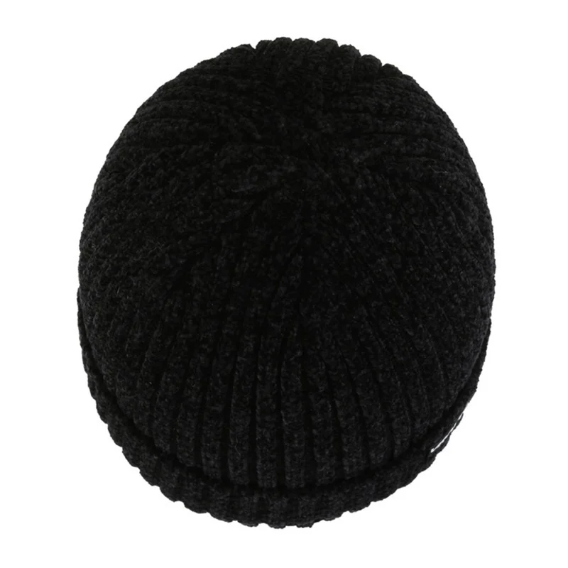 VRAUTO Chenille Beanie Winter Thickened Hat Knit Cap for Cycling, Running - Black
