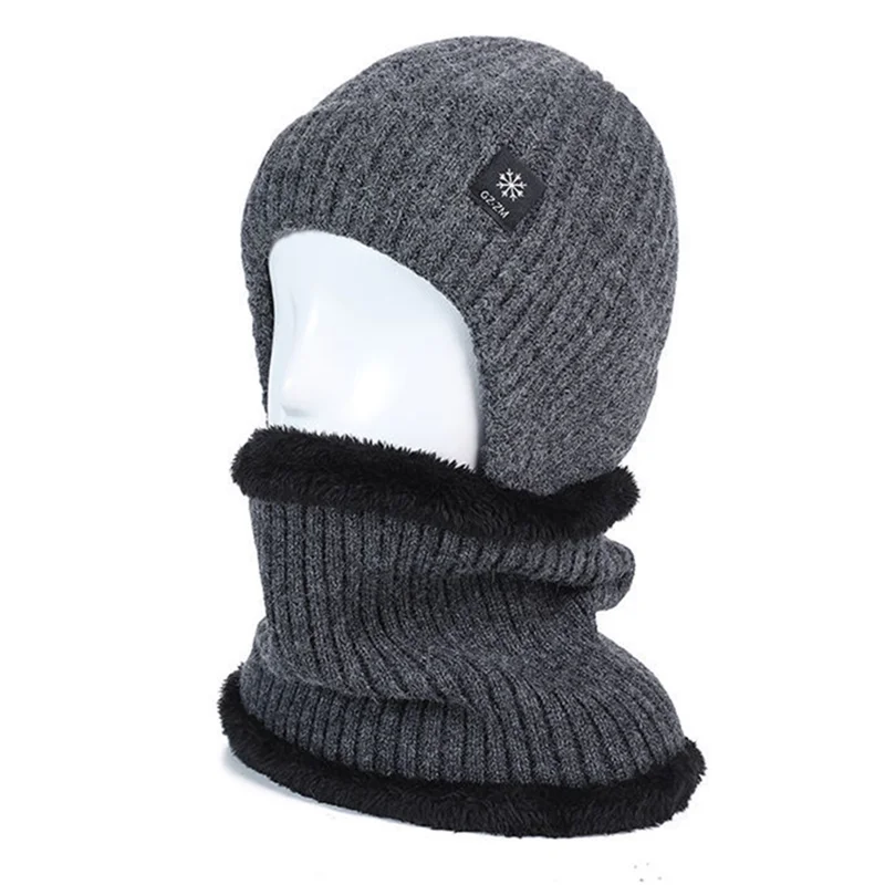 DZRLOG Winter Warm Knitted Hat + Neck Gaiter for Middle-aged and Elderly People - Grey