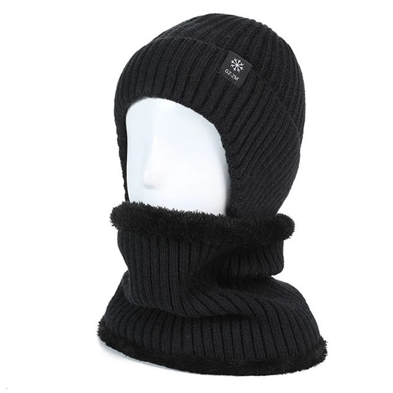DZRLOG Winter Warm Knitted Hat + Neck Gaiter for Middle-aged and Elderly People - Black