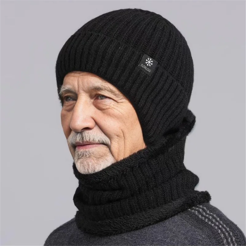 DZRLOG Winter Warm Knitted Hat + Neck Gaiter for Middle-aged and Elderly People - Black