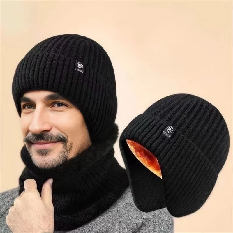 DZRLOG Winter Warm Knitted Hat + Neck Gaiter for Middle-aged and Elderly People - Black