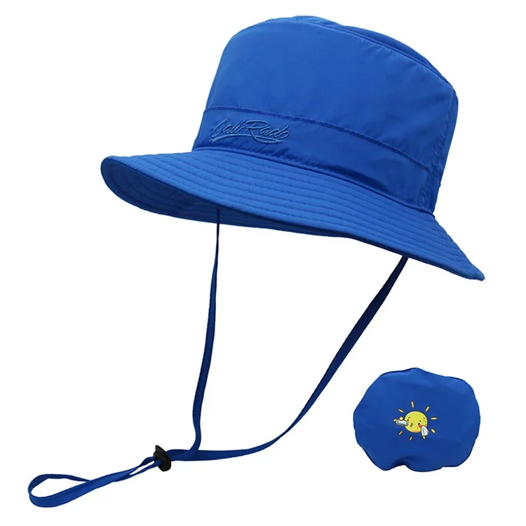 CALIRADO B2107 Outdoor Kids Sun Protection Bucket Hat Polyester Foldable Quick-Drying Sun Cap - Blue