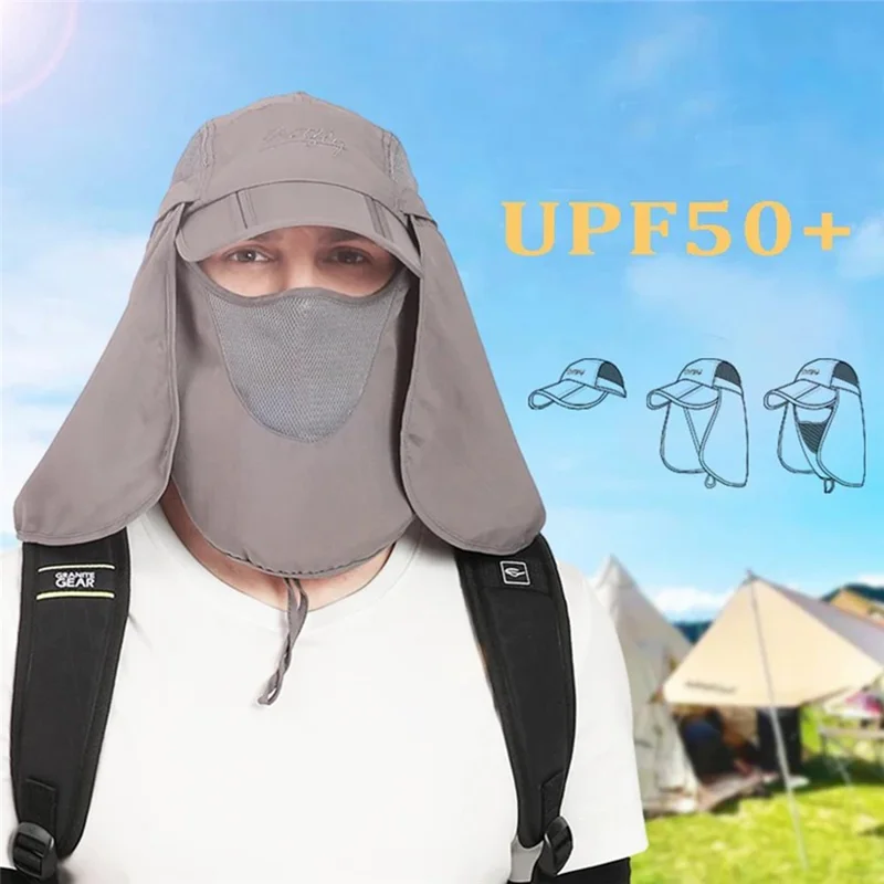 OUTFLY B12038 Anti-UV Outdoor Sun-proof Hat Quick-drying Face Neck Flap Anti-sun Hat - Adult Light Grey