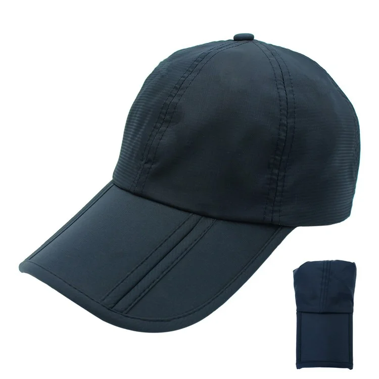 OUTFLY A13003 Chapeau d'été de plein air résistant aux UV, pliable avec bord allongé, casquette de baseball - Bleu foncé / sans logo