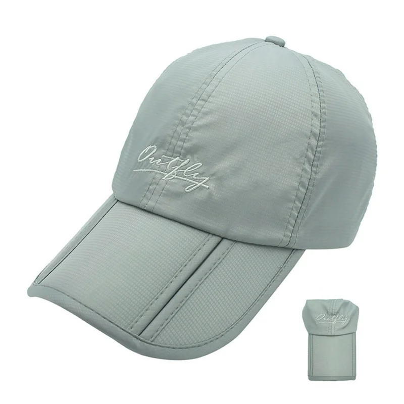 OUTFLY A13003 Summer Outdoor Sun-proof Hat Foldable Lengthen Brim Baseball Cap - Light Grey / with Logo