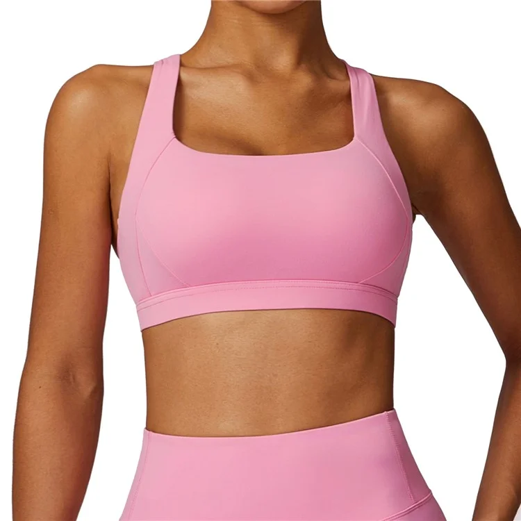 8047 Cross Back Design Women Shockproof Sports Bra Slim Fit Running Fitness Yoga Tank Vest - Pink M