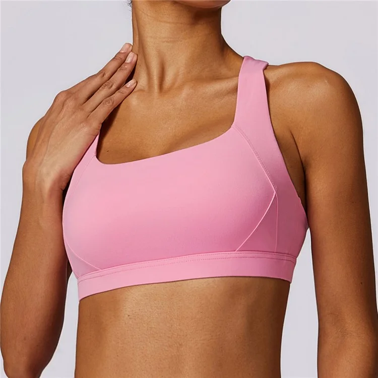 8047 Cross Back Design Women Shockproof Sports Bra Slim Fit Running Fitness Yoga Tank Vest - Pink M