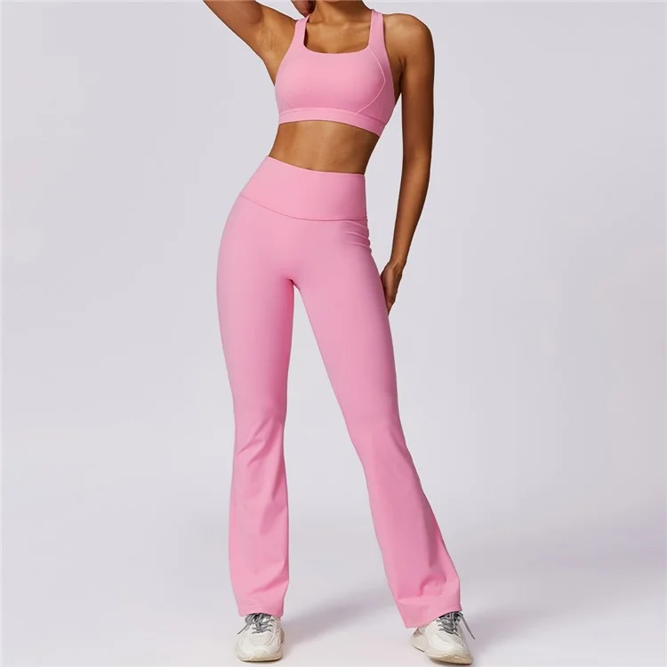 8047 Cross Back Design Women Shockproof Sports Bra Slim Fit Running Fitness Yoga Tank Vest - Pink M