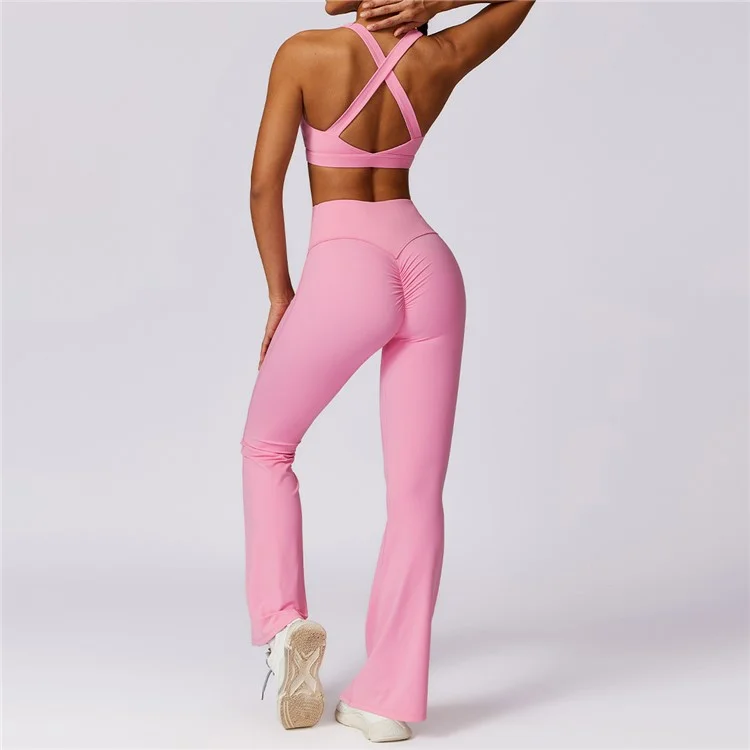 8047 Cross Back Design Women Shockproof Sports Bra Slim Fit Running Fitness Yoga Tank Vest - Pink M