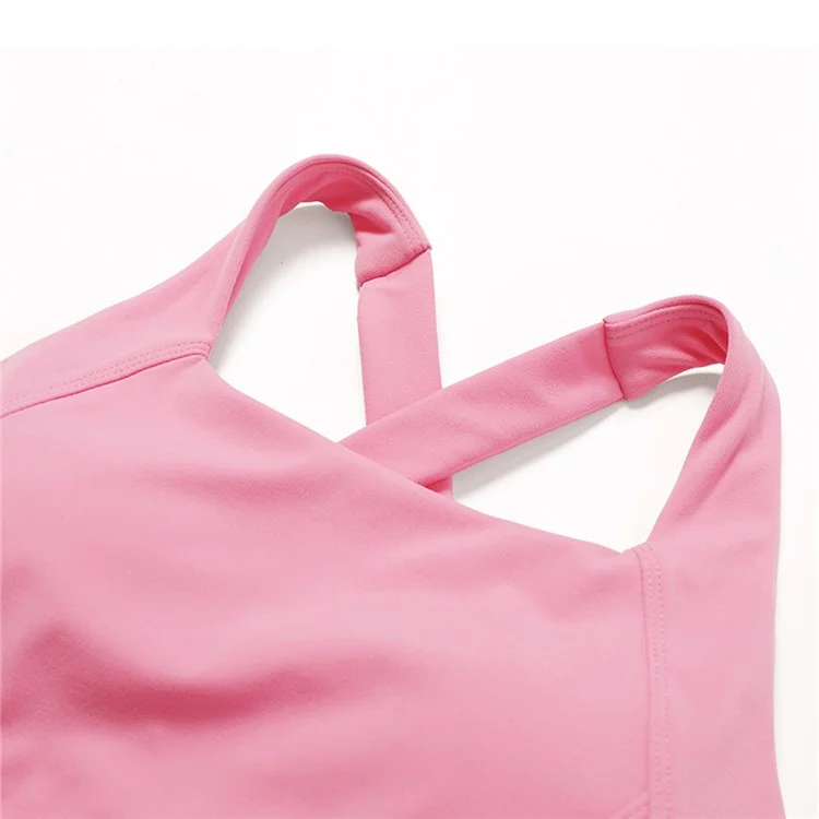 8047 Cross Back Design Women Shockproof Sports Bra Slim Fit Running Fitness Yoga Tank Vest - Pink M