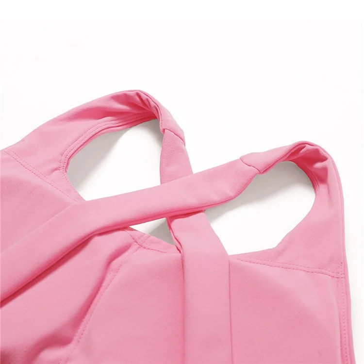 8047 Cross Back Design Women Shockproof Sports Bra Slim Fit Running Fitness Yoga Tank Vest - Pink M