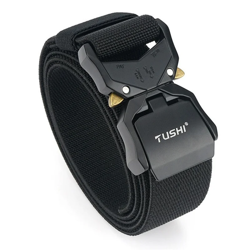 TUSHI 3.8cm Men Tactical Belt Military Nylon Waistband with Aluminum Alloy Quick Release Buckle - Black