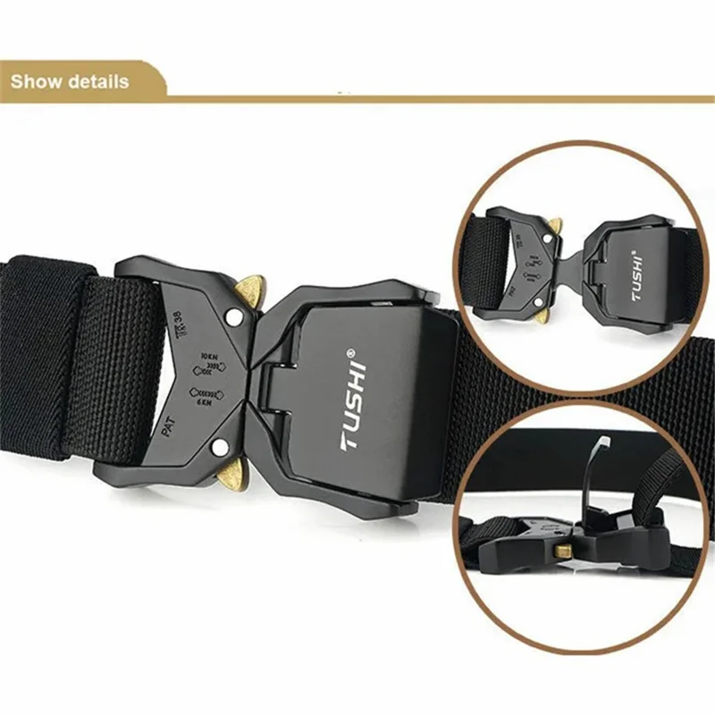 TUSHI 3.8cm Cintura Tattica Uomo Militare in Nylon con Fibbia di Rilascio Rapido in Lega di Alluminio - Nero