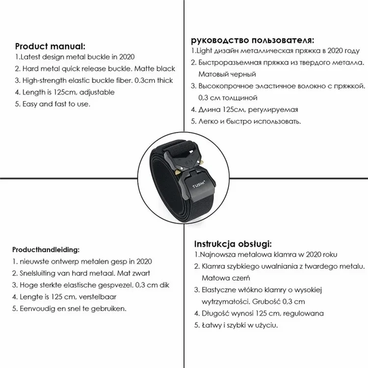 TUSHI 3.8cm Men Tactical Belt Military Nylon Waistband with Aluminum Alloy Quick Release Buckle - Sapphire