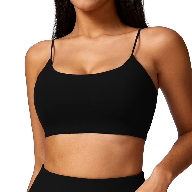 8580 Sujetador de yoga con tirantes finos sin espalda Sexy Secado rápido Chaleco de mujer Fitness - Negro S 