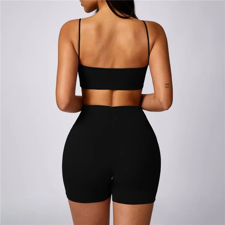 8580 Sujetador de yoga con tirantes finos sin espalda Sexy Secado rápido Chaleco de mujer Fitness - Negro S 