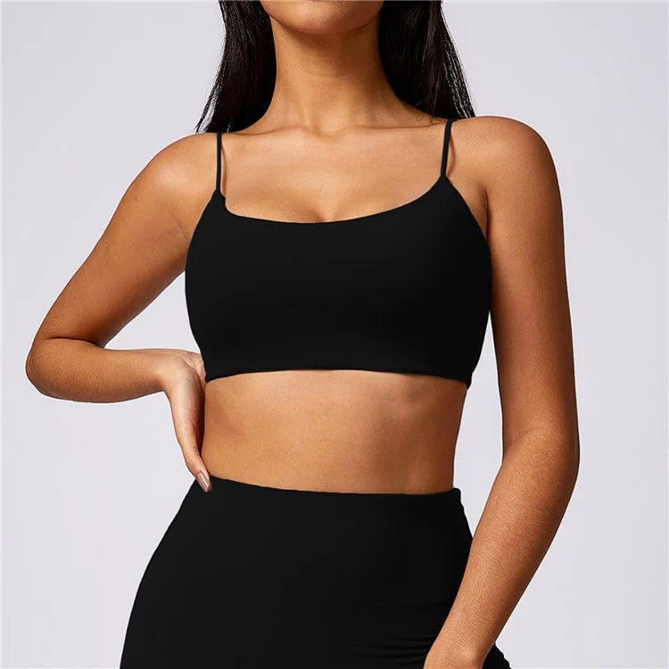 8580 Sujetador de yoga con tirantes finos sin espalda Sexy Secado rápido Chaleco de mujer Fitness - Negro S 