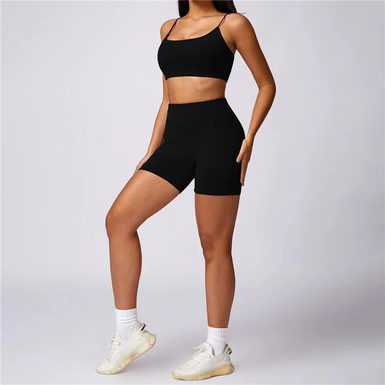 8580 Sujetador de yoga con tirantes finos sin espalda Sexy Secado rápido Chaleco de mujer Fitness - Negro S 