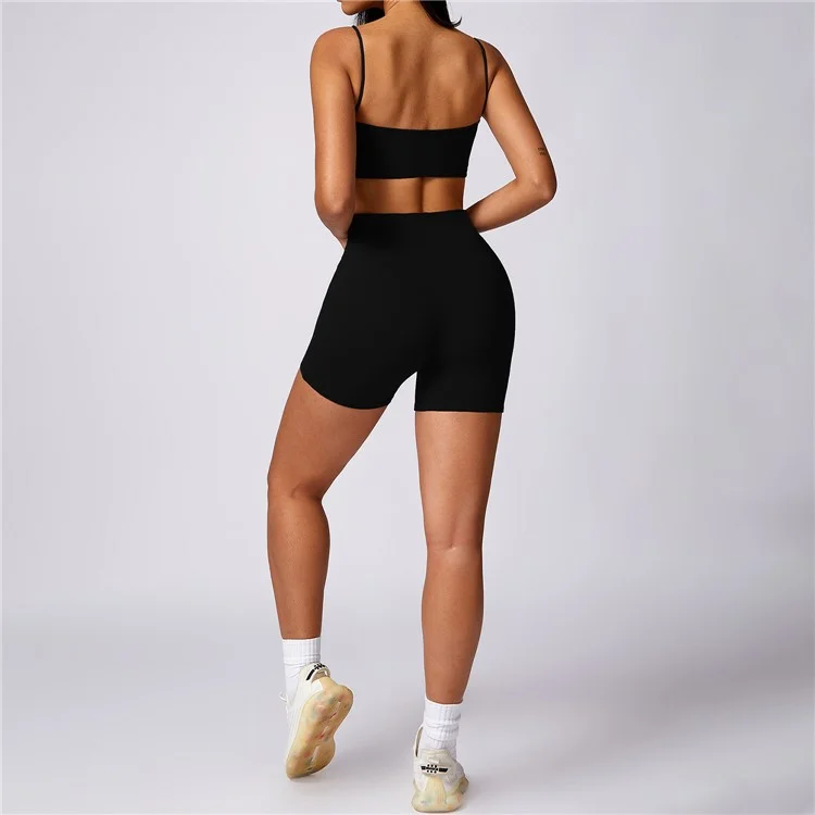 8580 Sujetador de yoga con tirantes finos sin espalda Sexy Secado rápido Chaleco de mujer Fitness - Negro S 