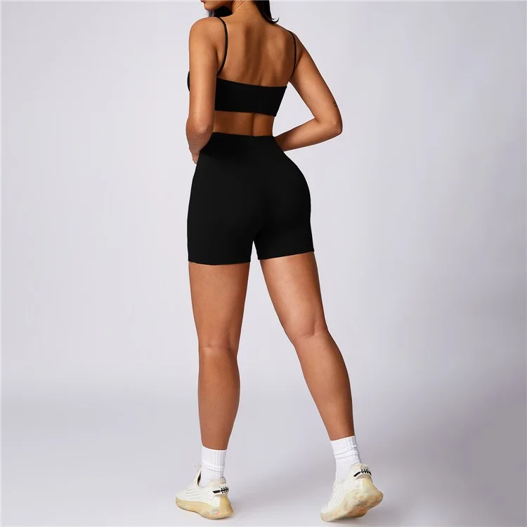 8580 Sujetador de yoga con tirantes finos sin espalda Sexy Secado rápido Chaleco de mujer Fitness - Negro S 