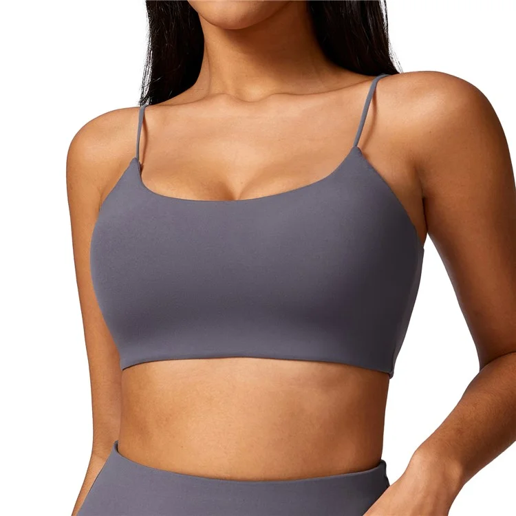 8580 Spaghetti Strap Backless Sexy Yoga Bra Quick Dry Women Fitness Vest - Dark Grey M