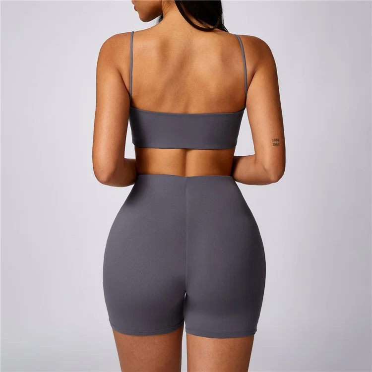 8580 Spaghetti Strap Backless Sexy Yoga Bra Quick Dry Women Fitness Vest - Dark Grey M