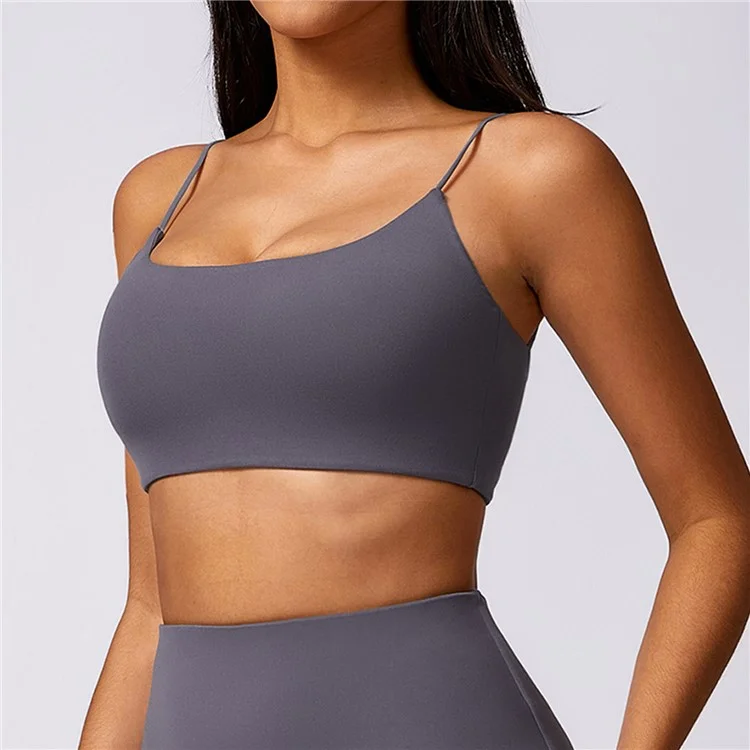 8580 Spaghetti Strap Backless Sexy Yoga Bra Quick Dry Women Fitness Vest - Dark Grey M