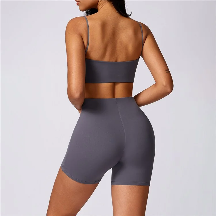 8580 Spaghetti Strap Backless Sexy Yoga Bra Quick Dry Women Fitness Vest - Dark Grey M