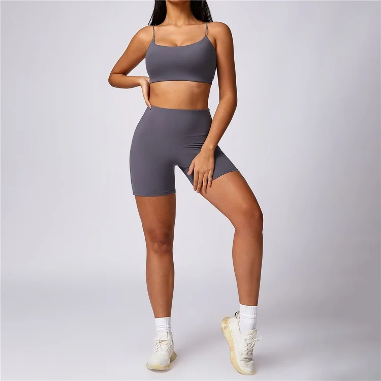 8580 Spaghetti Strap Backless Sexy Yoga Bra Quick Dry Women Fitness Vest - Dark Grey M