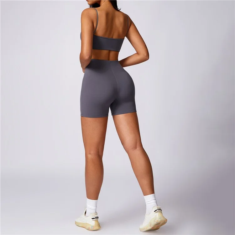 8580 Spaghetti Strap Backless Sexy Yoga Bra Quick Dry Women Fitness Vest - Dark Grey M