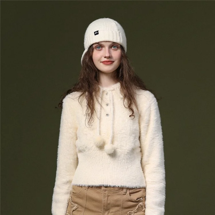 GOLOVEJOY DMZ94 Women Winter Short Brim Warm Cap Windproof Knitted Duckbill Hat - Beige