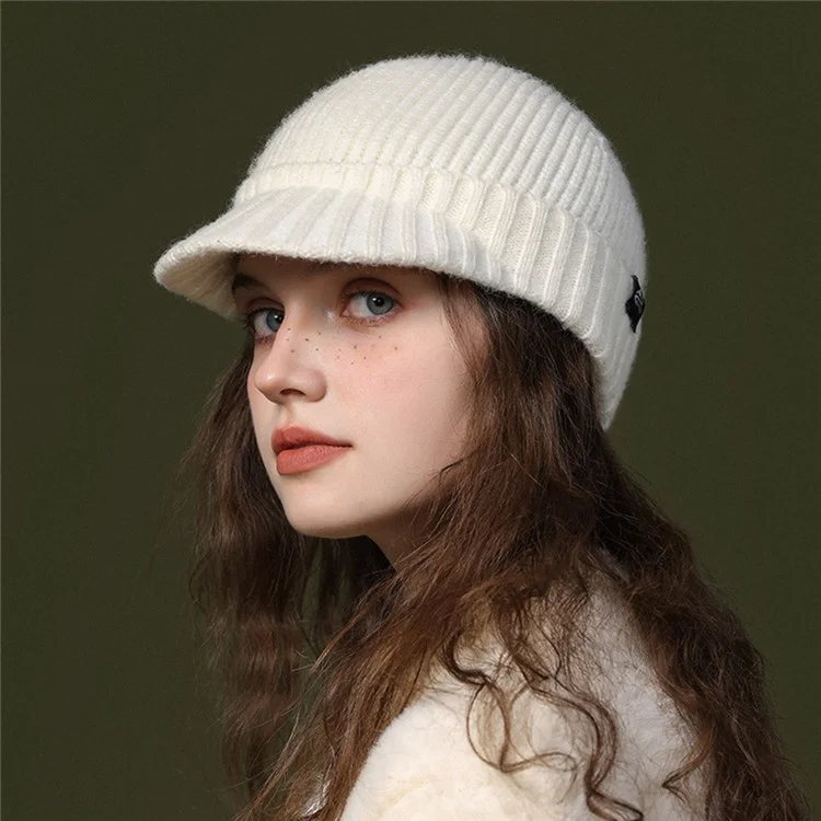 GOLOVEJOY DMZ94 Women Winter Short Brim Warm Cap Windproof Knitted Duckbill Hat - Beige