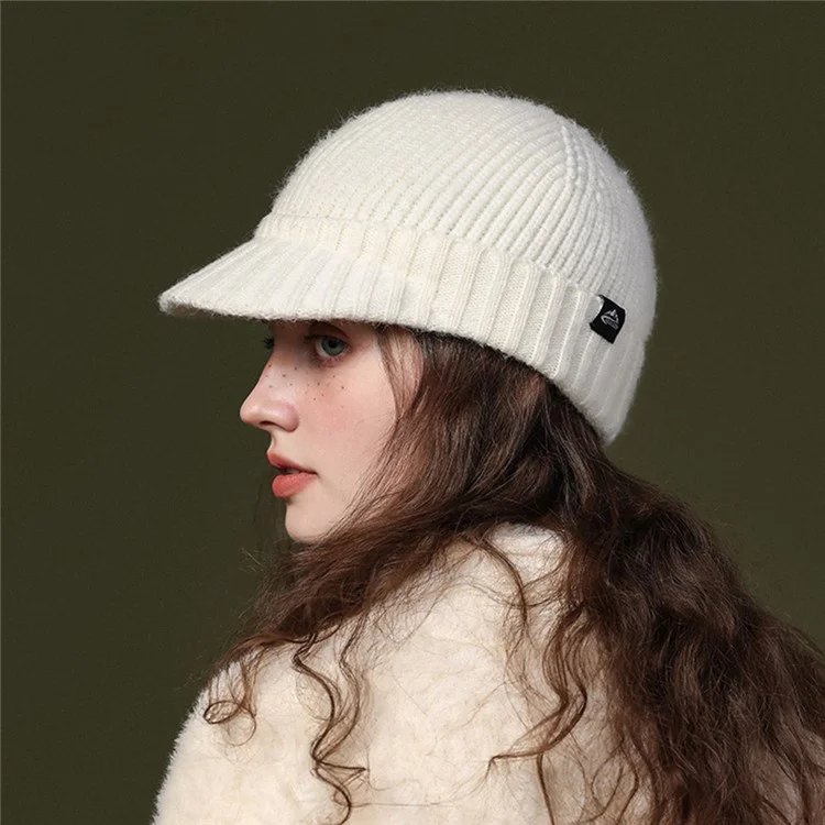 GOLOVEJOY DMZ94 Women Winter Short Brim Warm Cap Windproof Knitted Duckbill Hat - Beige