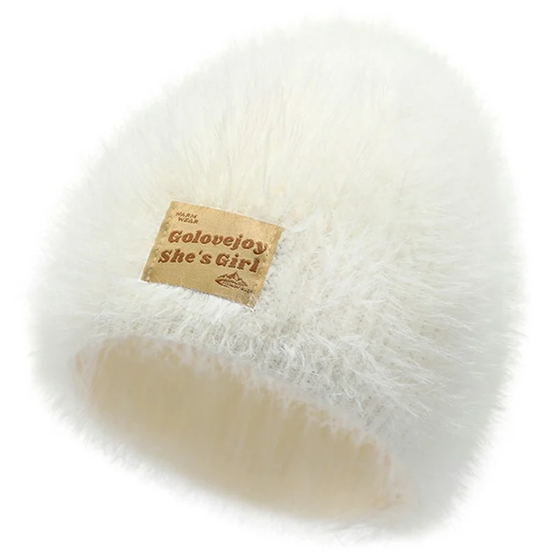 GOLOVEJOY DMZ97 Chapeau d'hiver en fausse fourrure de vison pour femmes, tricoté, coupe-vent et chaud avec protection des oreilles, taille unique - blanc
