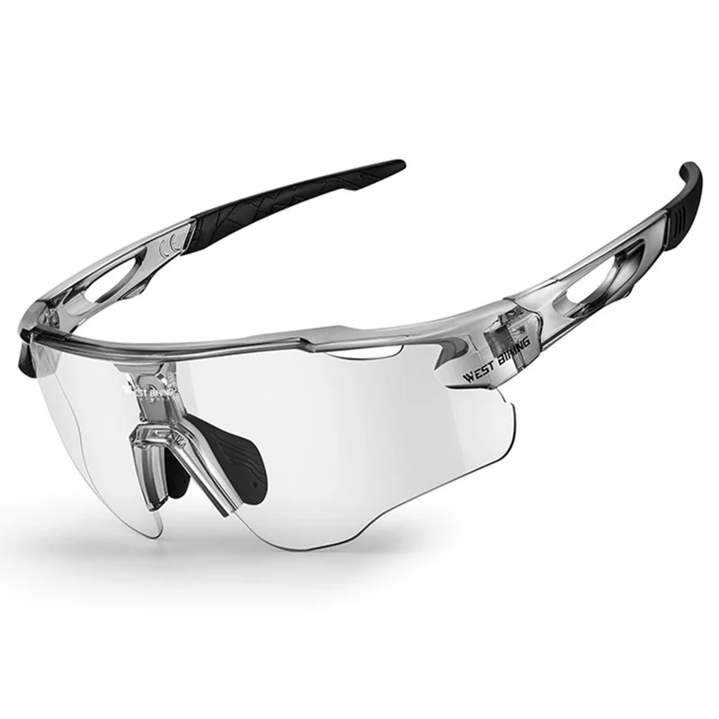 WEST BIKING YP0703172 Cycling Glasses Road Bike Sunglasses with Photochromic Polarized Colorful Lens - Transparent Black Frame