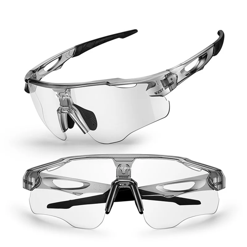 WEST BIKING YP0703172 Cycling Glasses Road Bike Sunglasses with Photochromic Polarized Colorful Lens - Transparent Black Frame