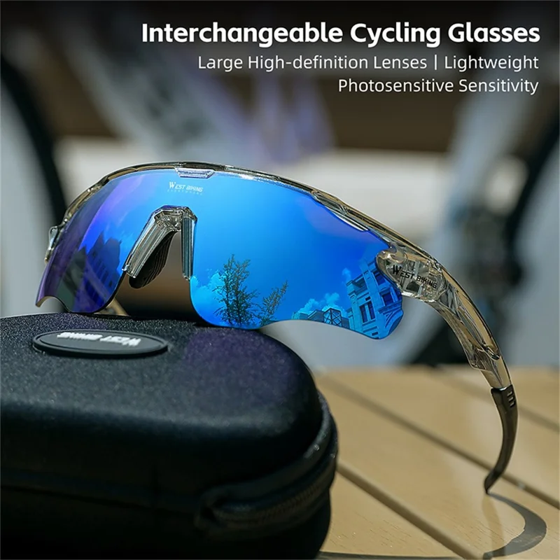 WEST BIKING YP0703172 Cycling Glasses Road Bike Sunglasses with Photochromic Polarized Colorful Lens - Transparent Black Frame
