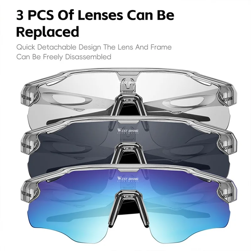 WEST BIKING YP0703172 Cycling Glasses Road Bike Sunglasses with Photochromic Polarized Colorful Lens - Transparent Black Frame