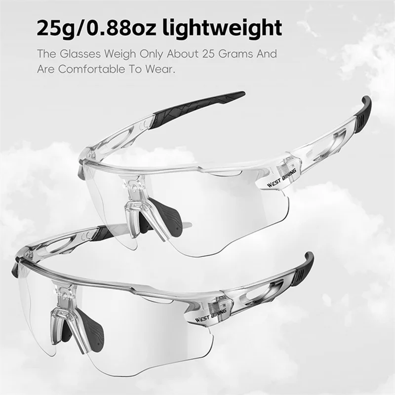 WEST BIKING YP0703172 Cycling Glasses Road Bike Sunglasses with Photochromic Polarized Colorful Lens - Transparent Black Frame