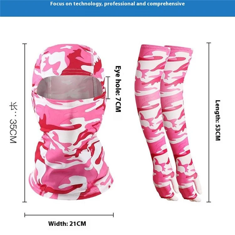 Manchettes de Protection Solaire en Soie Glacée avec Masque de Visage Cagoule pour Cyclisme Escalade Course - Grilles Saphir