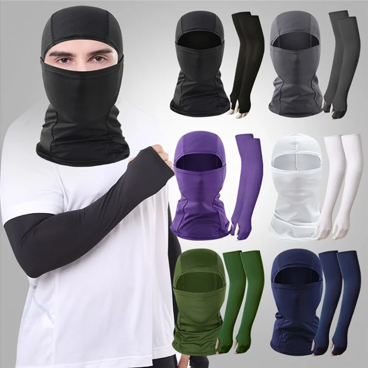 Outdoor Sun Protection Ice Silk Arm Sleeves with Balaclava Face Mask Set for Cycling Climbing Running - Camouflage Blue