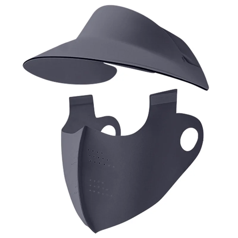 Outdoor Running Sun Protection Full Face Mask Hat Ice Silk UV Shield Wide Brim Visor Cap + Mask - Dark Grey