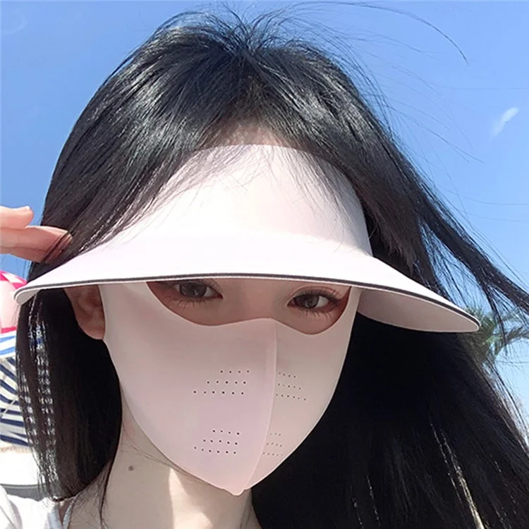 Masque de protection solaire pour course en extérieur avec visière large et écran facial - Protection UV en soie glacée + Masque - Rose