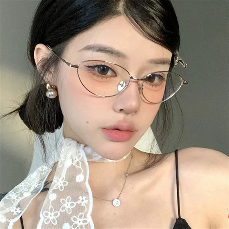 Fashion Oval Small Frame Glasses Anti Blue Light Eyewear Eye Protection Plain Eyeglasses - C2