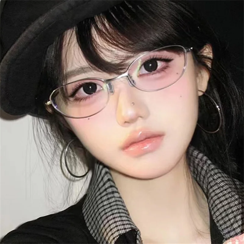 Fashion Oval Small Frame Glasses Anti Blue Light Eyewear Eye Protection Plain Eyeglasses - C2