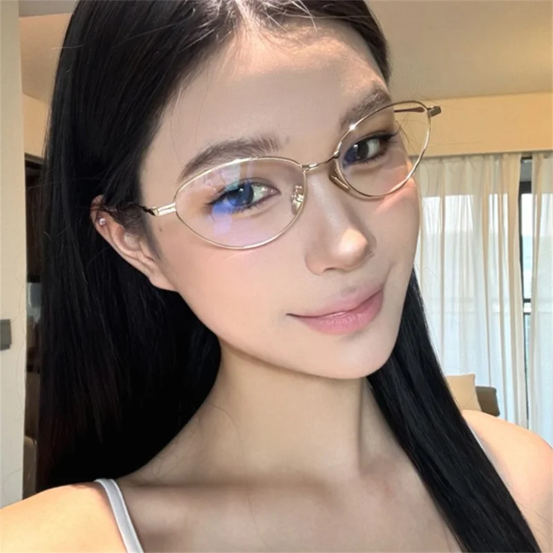 Fashion Oval Small Frame Glasses Anti Blue Light Eyewear Eye Protection Plain Eyeglasses - C2