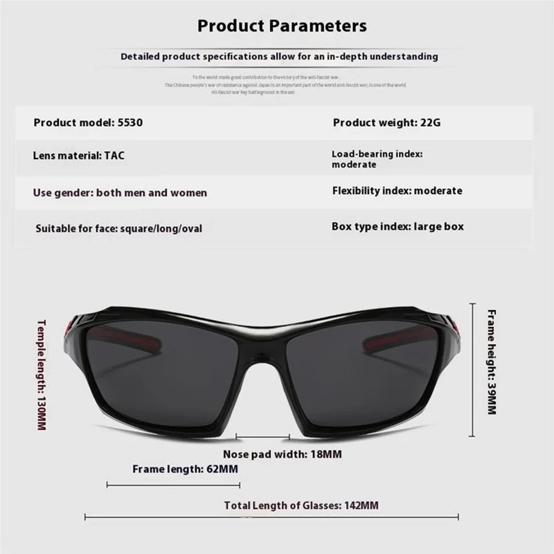 5530 Polarized Sunglasses for Men Women Outdoor Driving Glasses Cycling Sports Eyewear - Black + Red / Red Mirrored Lens