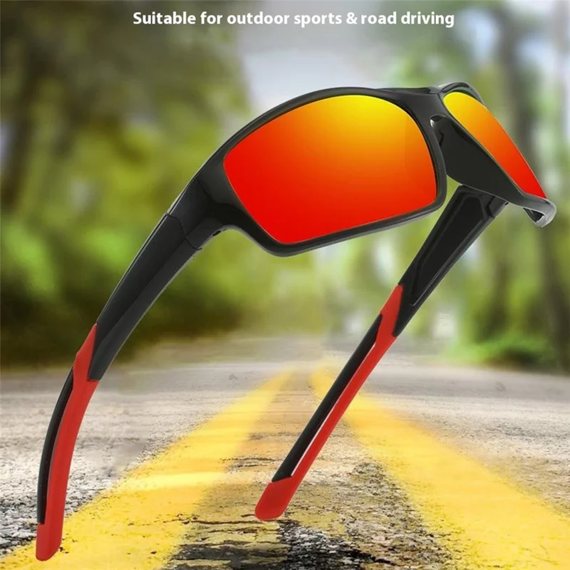 Gafas de Ciclismo Polarizadas 8515 con Visión Nocturna, Protección UV para Deportes al Aire Libre, Lente Fotocromática - Negro + Rojo / Lente Espejada Roja