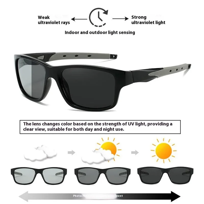 8519 Outdoor Photochromic Sunglasses UV400 Protection Wrap-Around Sport Eyewear - Black + Red / Red Mirrored Lens