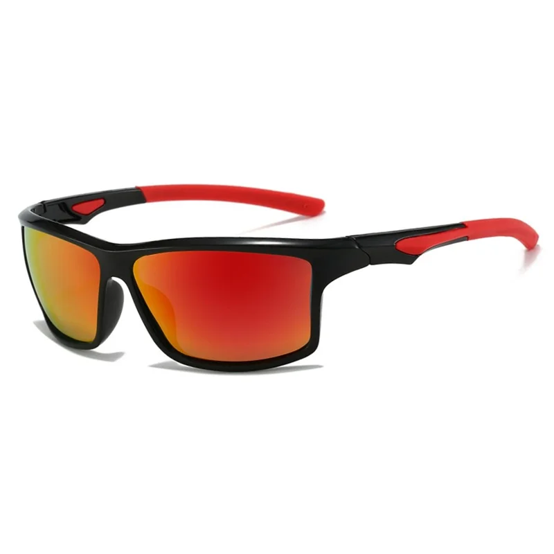 8517 Photochromic Sunglasses Wrap-Around Polarized Sun Glasses UV400 Protection - Black + Red / Red Mirrored Lens
